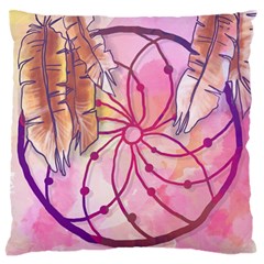 Watercolor Cute Dreamcatcher With Feathers Background Large Flano Cushion Case (one Side) by TastefulDesigns