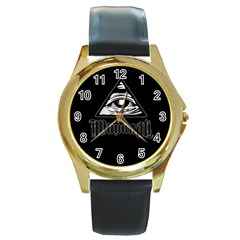 Illuminati Round Gold Metal Watch by Valentinaart