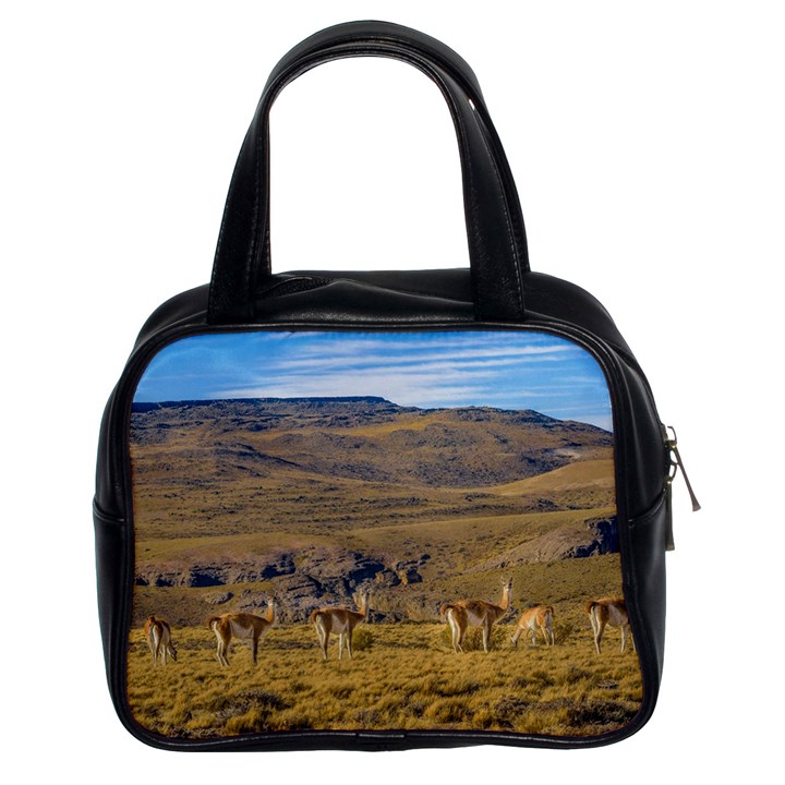 Group Of Vicunas At Patagonian Landscape, Argentina Classic Handbags (2 Sides)