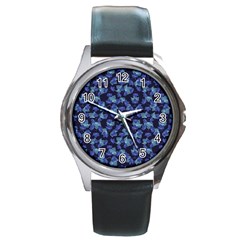 Autumn Leaves Motif Pattern Round Metal Watch by dflcprints