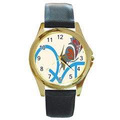 Butterfly Round Gold Metal Watch