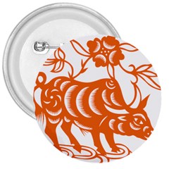 Chinese Zodiac Cow Star Orange 3  Buttons