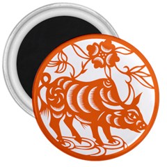 Chinese Zodiac Cow Star Orange 3  Magnets