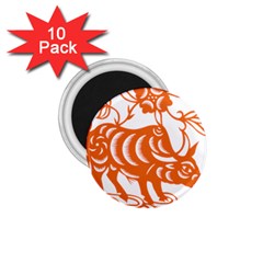 Chinese Zodiac Cow Star Orange 1 75  Magnets (10 Pack) 
