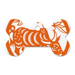 Chinese Zodiac Cow Star Orange Dog Tag Bone (two Sides) by Mariart