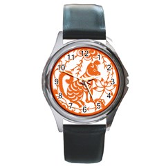 Chinese Zodiac Dog Star Orange Round Metal Watch by Mariart