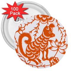 Chinese Zodiac Dog Star Orange 3  Buttons (100 Pack)  by Mariart