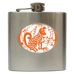 Chinese Zodiac Dog Star Orange Hip Flask (6 Oz)