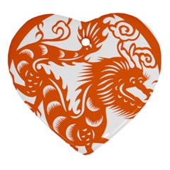 Chinese Zodiac Dragon Star Orange Ornament (heart) by Mariart