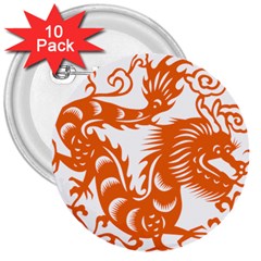 Chinese Zodiac Dragon Star Orange 3  Buttons (10 pack) 