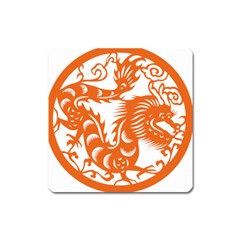 Chinese Zodiac Dragon Star Orange Square Magnet