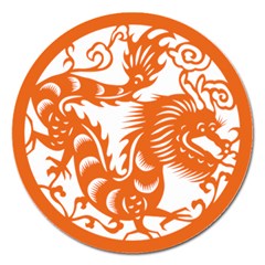 Chinese Zodiac Dragon Star Orange Magnet 5  (Round)