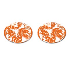 Chinese Zodiac Dragon Star Orange Cufflinks (Oval)