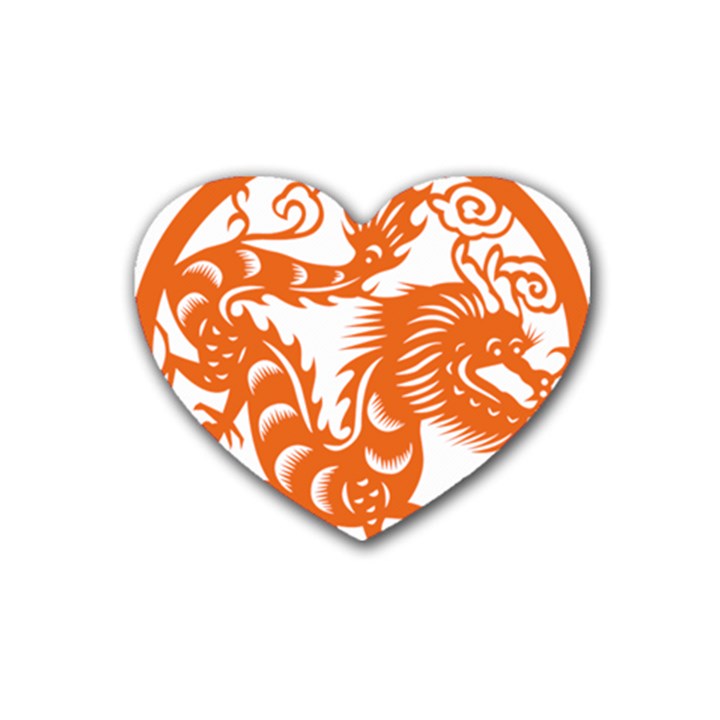 Chinese Zodiac Dragon Star Orange Rubber Coaster (Heart) 