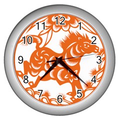 Chinese Zodiac Horoscope Horse Zhorse Star Orangeicon Wall Clocks (silver)  by Mariart