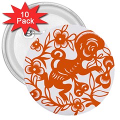 Chinese Zodiac Horoscope Monkey Star Orange 3  Buttons (10 Pack) 