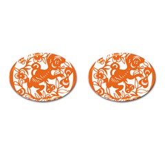 Chinese Zodiac Horoscope Monkey Star Orange Cufflinks (oval)