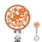 Chinese Zodiac Horoscope Monkey Star Orange Stainless Steel Nurses Watch Front