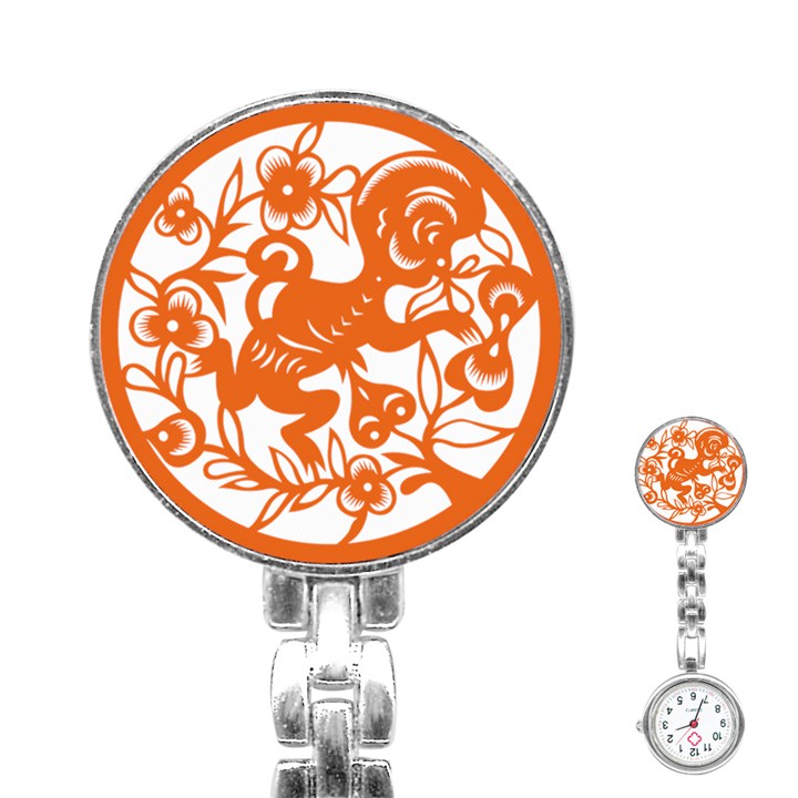 Chinese Zodiac Horoscope Monkey Star Orange Stainless Steel Nurses Watch