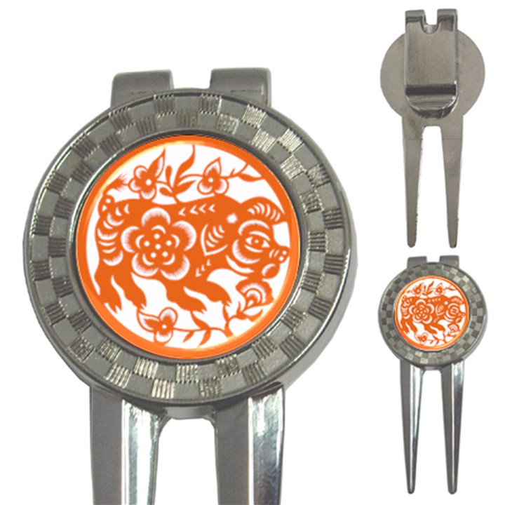 Chinese Zodiac Horoscope Pig Star Orange 3-in-1 Golf Divots