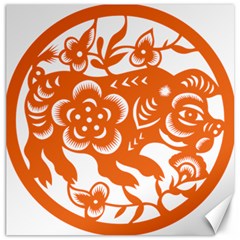 Chinese Zodiac Horoscope Pig Star Orange Canvas 16  X 16   by Mariart