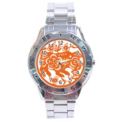 Chinese Zodiac Horoscope Pig Star Orange Stainless Steel Analogue Watch by Mariart