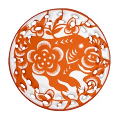 Chinese Zodiac Horoscope Pig Star Orange Round Filigree Ornament (two Sides)