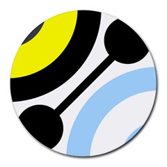 Circle Line Chevron Wave Black Blue Yellow Gray White Round Mousepads by Mariart