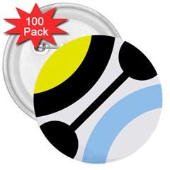 Circle Line Chevron Wave Black Blue Yellow Gray White 3  Buttons (100 Pack) 