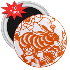 Chinese Zodiac Horoscope Rabbit Star Orange 3  Magnets (10 Pack) 