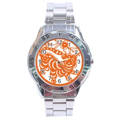 Chinese Zodiac Signs Tiger Star Orangehoroscope Stainless Steel Analogue Watch by Mariart