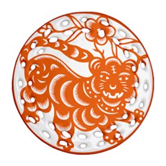 Chinese Zodiac Signs Tiger Star Orangehoroscope Round Filigree Ornament (two Sides)