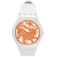 Chinese Zodiac Signs Tiger Star Orangehoroscope Round Plastic Sport Watch (m)