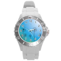 Flower Back Blue Green Sun Fly Round Plastic Sport Watch (l) by Mariart