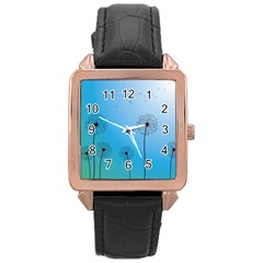 Flower Back Blue Green Sun Fly Rose Gold Leather Watch 