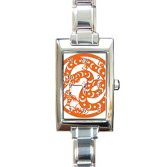 Chinese Zodiac Horoscope Snake Star Orange Rectangle Italian Charm Watch by Mariart