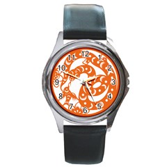 Chinese Zodiac Horoscope Snake Star Orange Round Metal Watch