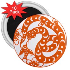 Chinese Zodiac Horoscope Snake Star Orange 3  Magnets (10 Pack)  by Mariart