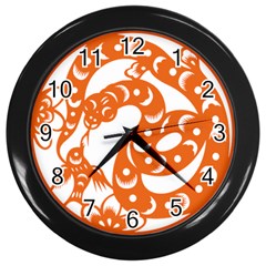 Chinese Zodiac Horoscope Snake Star Orange Wall Clocks (black)