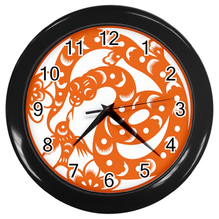 Chinese Zodiac Horoscope Snake Star Orange Wall Clocks (Black)