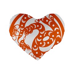 Chinese Zodiac Horoscope Snake Star Orange Standard 16  Premium Flano Heart Shape Cushions by Mariart