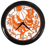 Chinese Zodiac Horoscope Zhen Icon Star Orangechicken Wall Clocks (Black) Front