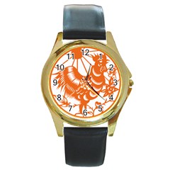 Chinese Zodiac Horoscope Zhen Icon Star Orangechicken Round Gold Metal Watch