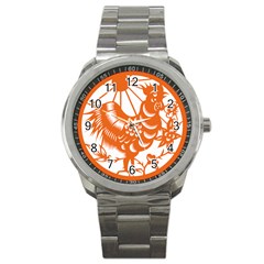 Chinese Zodiac Horoscope Zhen Icon Star Orangechicken Sport Metal Watch