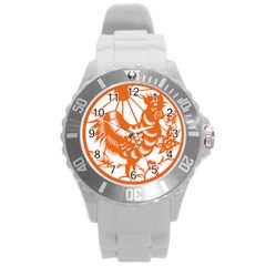 Chinese Zodiac Horoscope Zhen Icon Star Orangechicken Round Plastic Sport Watch (L)