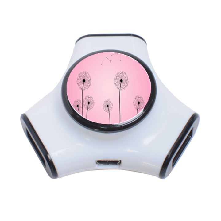 Flower Back Pink Sun Fly 3-Port USB Hub