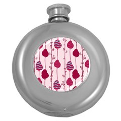 Flower Floral Mpink Frame Round Hip Flask (5 Oz)