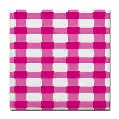 Hot Pink Brush Stroke Plaid Tech White Tile Coasters