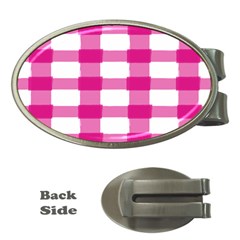 Hot Pink Brush Stroke Plaid Tech White Money Clips (oval)  by Mariart