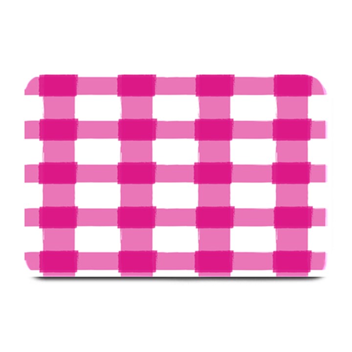 Hot Pink Brush Stroke Plaid Tech White Plate Mats